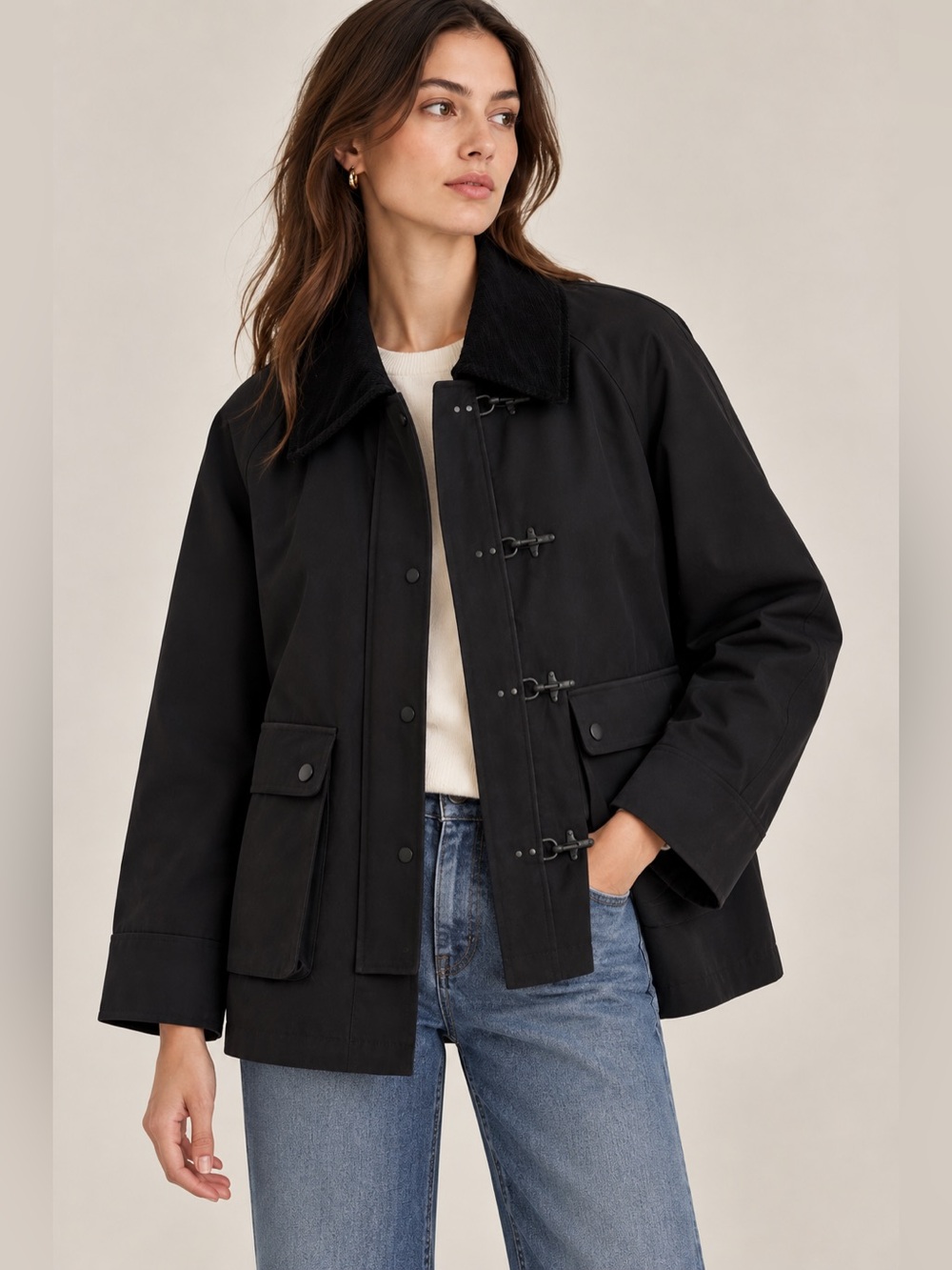 Tahari Taylor Barn Jacket With Corduroy Collar